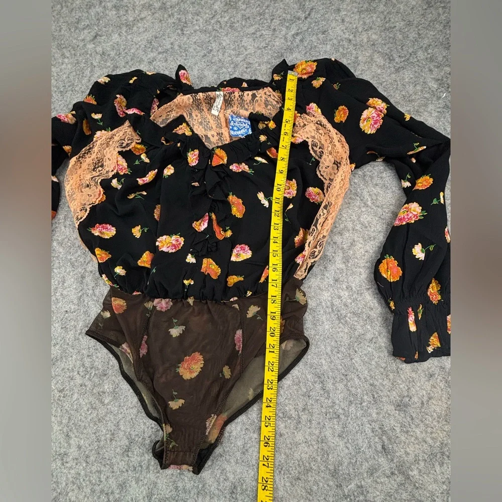 Free People |‎ Poppy Print Bodysuit | Black | Women’s Size Small